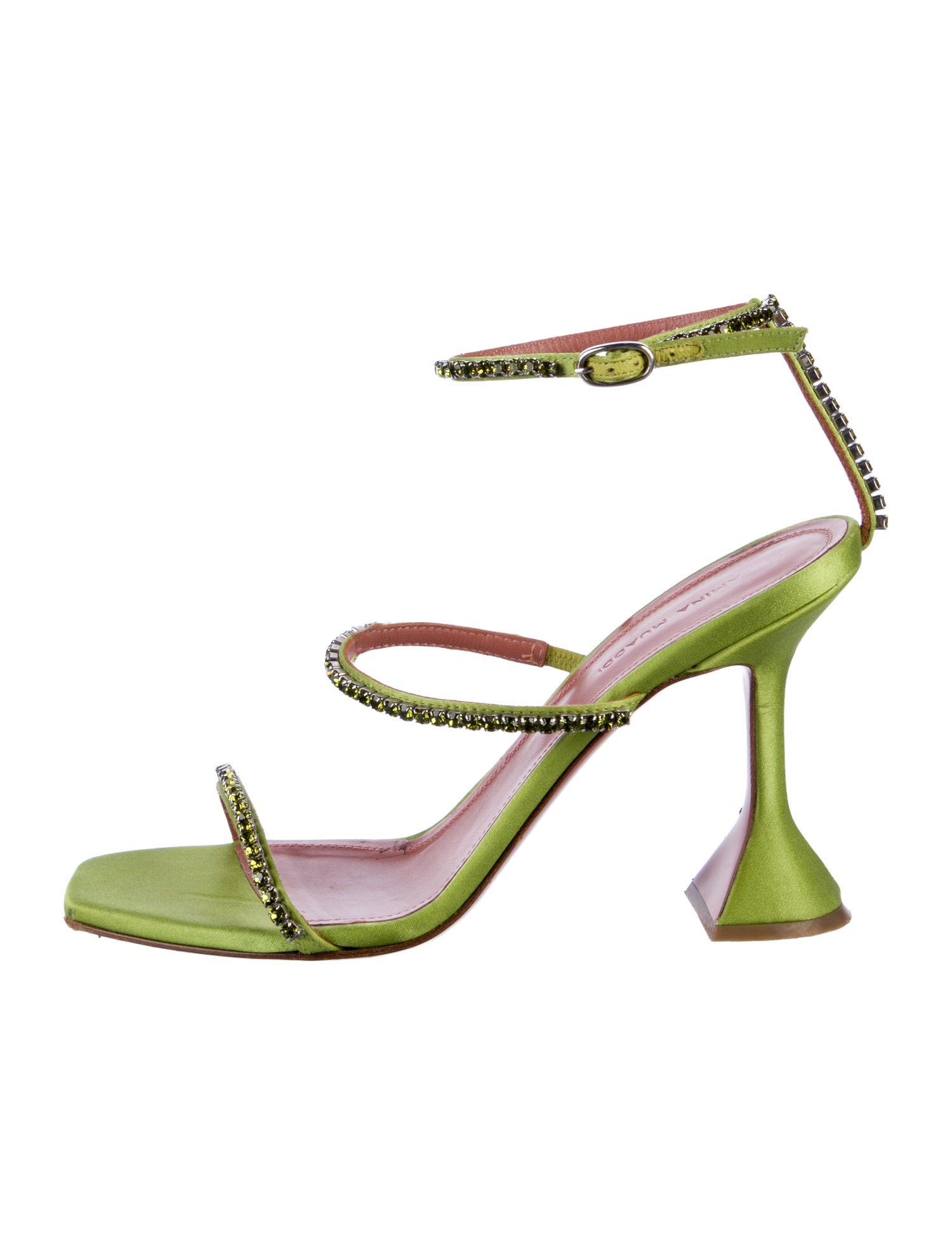 Amina Muaddi Satin Crystal Embellishments Sandals